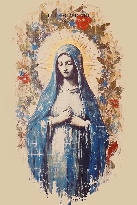 Our Lady of Grace Blessed Virgin Art Mother Mary Madonna - Etsy Ireland Our Lady Of Grace, Modern Christian Art, Bible Printables, Chicano Art, Jesus Art, Blessed Virgin, Mother Mary, Christian Art, Christian Faith