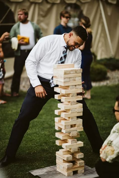 Large Jenga, Jenga Wedding, Wedding Reception Entertainment, Reception Entertainment, Wedding Activities, Outdoor Wedding Reception, Wedding Entertainment, Future Wedding Plans, Cute Wedding Ideas