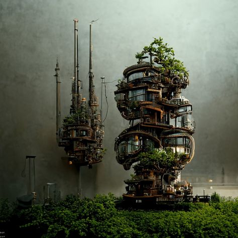 Nature Steampunk, Futuristic Tree, Steampunk Forest, Steampunk Nature, Steam Punk Room, Steampunk Futuristic, Steampunk Tree, Demon Inside, Punk Room