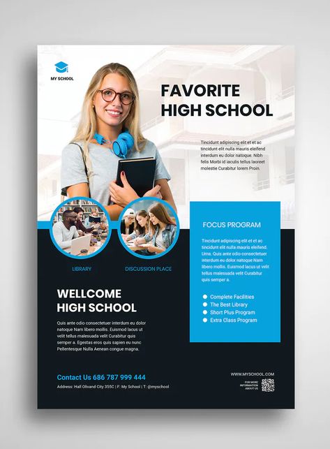 High school admission flyer template. Special High School Admission Flyer Promo Template. Fresh and elegant and modern design for a flyer. Perfect for Admission package promotions. University Flyer, University Design, Education City, Promo Flyer, Education Poster Design, New Flyer, Flyer Design Layout, Creative Flyer Design, Flyer Design Inspiration