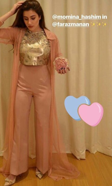 Peach pant + Golden Top+ Peach sheer jacket Desinger Dresses, Ladies Pant, Diwali Outfit, Beautiful Kurti, Sheer Jacket, Mode Turban, Stylish Party Dresses, Dress Indian Style, Stylish Dresses For Girls