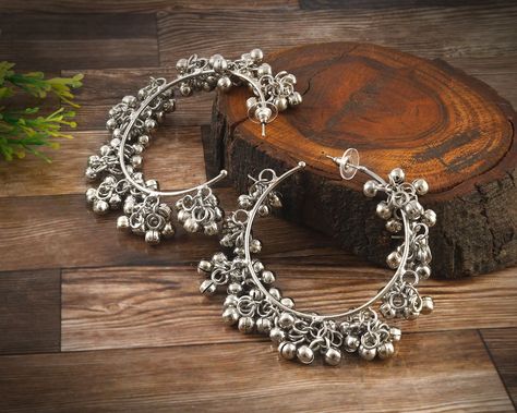 Excited to share the latest addition to my #etsy shop: Ghunghroo Chandbali Earrings, Oxidized Circular Earrings Beaded With Small Bells, Elegant Dangling Jhumkas, Earrings with Charm look. https://etsy.me/3qpuvVU #silver #engagement #thanksgiving #circle #floral #no #w Capsule Wardrobe Jewelry, Jhumkas Earrings, Silver Jhumkas, Circular Earrings, Indian Wedding Jewelry Sets, Oxidised Silver Jewelry, Pretty Jewelry Necklaces, Stud Earrings Unique, Fancy Jewellery Designs