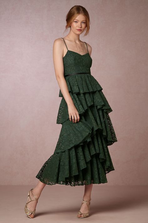 Lucy Dress from @BHLDN Tulle Tiered Dress, Green Tiered Dress, Trendy Bridesmaids, Dress Emerald Green, Winter Bridesmaid Dresses, New Party Dress, Cami Midi Dress, Anthropologie Wedding, Dress 2016