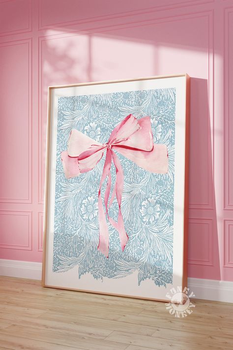 Bow Wall Art, Soft Girl Bedroom, Grandmillennial Decor, Collage Dorm Room, Girly Prints, Coquette Art, Girls Room Diy, Bow Coquette, Nursery Room Inspiration