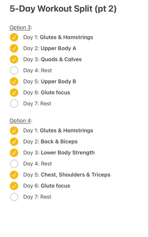 Training split, weightlifting, workout program, beginner fitness tips, workout tips Beginner Gym Schedule For Women, Best Gym Split For Women, 5 Day Gym Workout Plan Beginner, 5 Day Split Workout Routine Women At Home, Workout Spilt Week, Beginner Gym Split, 5 Days Workout Plan For Women, Workout Spilt Women, 7 Day Workout Split