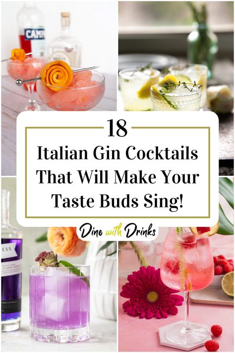 Collage of 4 italian gin cocktails. Classic Italian Cocktails, Gin Mixed Drinks, Italian Cocktail Recipes, Gin And Soda, Gin And Prosecco, Soda Syrup, Italian Drinks, Italian Cocktails, Gin Brands