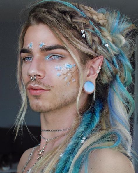 Nils Kuiper, Fantasy Hair, Fantasy Makeup, Hair Reference, How To Draw Hair, Baseball Players, Character Inspo, Modern Man, Blue Hair