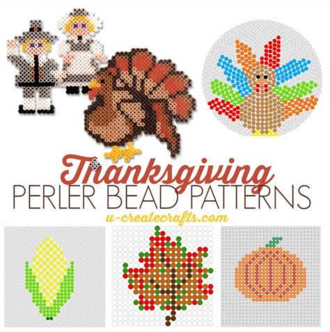 Grab those perler beads and print out these Thanksgiving Perler Bead Patterns! Such a fun way to let the kids create while dinner is cooking! Christmas Poem, Tree Photos, Thanksgiving Jewelry, Snowman Craft, Melty Bead Patterns, Fuse Bead Patterns, Holiday Beading, Scarf Tutorial, 8bit Art