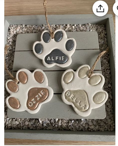 Clay Paw Print, Dog Themed Crafts, Clay Dog, Clay Gifts, Clay Christmas Decorations, Doggy Daycare, Christmas Decs, Pottery Ornaments, Clay Magnets