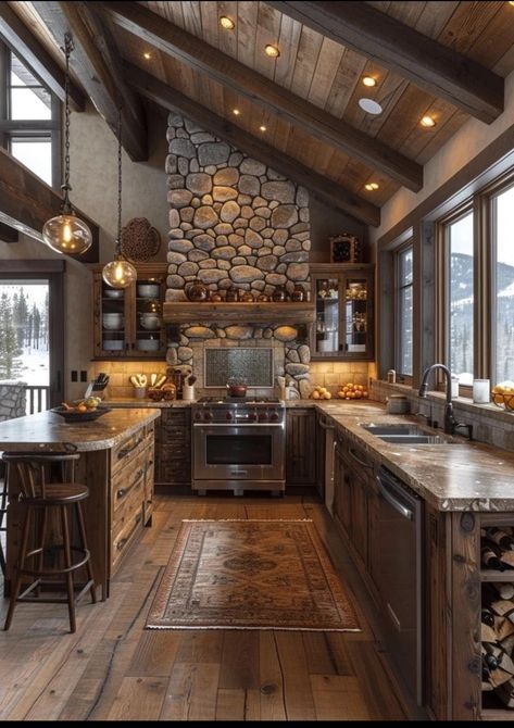 Stone House Addition, Cottage House Design Interior, Old Fashioned Interior, Polo House, Lottery Homes, Luxury Barndominium, Mountain Home Kitchen, Dapur Rustic, French Homes