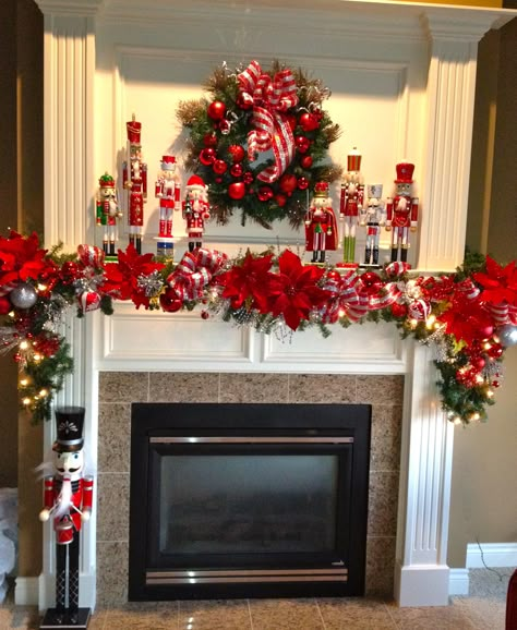 Nutcracker Christmas Mantle. Mantle Christmas Decor Ideas, Diy Christmas Fireplace, Christmas Fireplace Mantels, Holiday Mantel, Christmas Mantle Decor, Christmas Fireplace Decor, Christmas Decorations For Kids, Christmas Mantel Decorations, Christmas Mantle