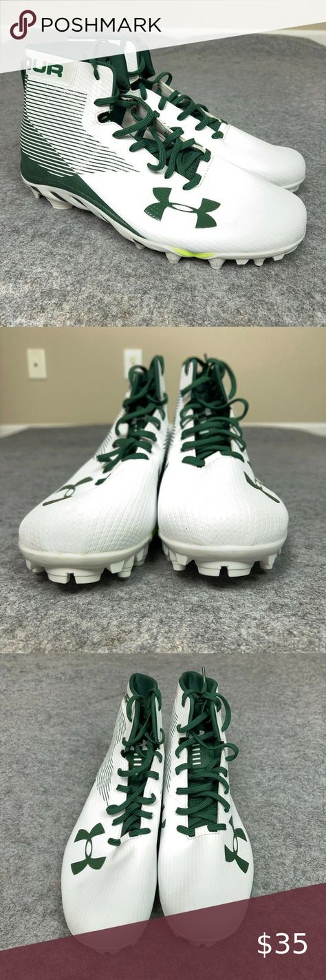 Under Armour Mens Football Cleat 13.5 White Green Lacrosse Shoe Sport Spine High Mens Football Cleats, Football Cleats, Lacrosse, White Green, Under Armour, Sport Shoes, Football, Green, Fashion Trends