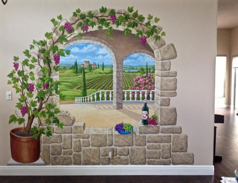 Home Murals | Mural, Mural On The Wall, Inc. Murals For Bathroom Walls, Nature Wall Mural Painting, Living Room Mural Ideas, Home Murals, Cramped Bathroom, Landscape Mural, Tuscan Landscape, Bathroom Mural, Swan Painting