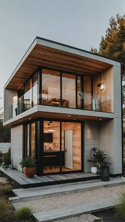 Innovative Tiny House Designs: Reimagining Space and Style - Fads Tiny Loft House Design Exterior, Modern Loft Exterior, Mini House Exterior, Loft House Design Exterior, Loft Exterior Design, Innovative House Design, Small House Modern, Contemporary Tiny House, Big Tiny House