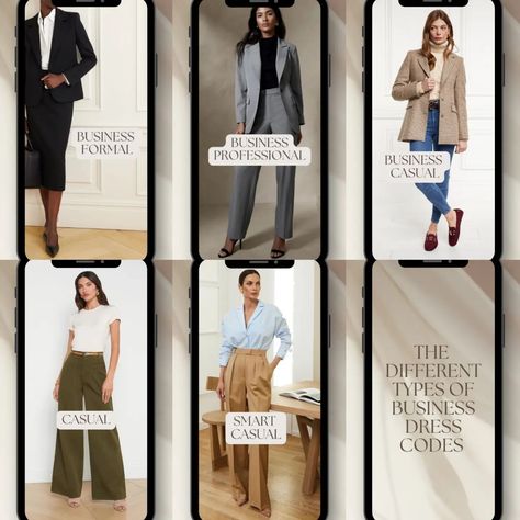 Here are some examples of the different types of business dress codes . . #corporategirlies #outfitinspo #officeoutfit #interns #businessformal #businessprofessional #businesscasual #casual #smartcasual #workoutfits #genzoffice #styleguide Business Dress Code, Types Of Business, Elegance Dress, Business Dress, Business Professional, Business Formal, Office Attire, Business Dresses, Office Outfits