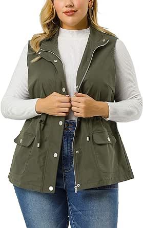 Agnes Orinda Plus Size Jackets for Women Lightweight Sleeveless Anorak Cargo Vest Cargo Vest, Lightweight Vest, Utility Vest, Plus Size Brands, Plus Size Coats, Anorak Jacket, Sleeveless Jacket, Cargo Pocket, Basic Tops