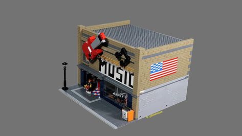 Lego Music Store Side View | A middle America music store ci… | Flickr Store Minecraft, Lego Music, Middle America, Minecraft Music, Minecraft Mansion, Lego Building Instructions, Tiny Shop, Lego Modular, Minecraft Decorations