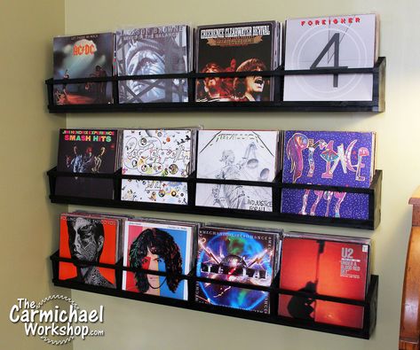 Vinyl Record Wall Storage Racks Record Wall Storage, Vinyl Records Decor, Vinyl Record Storage Diy, Records Decor, Record Wall Art, Vinyl Record Display, Vinyl Room, Record Room, Lp Storage