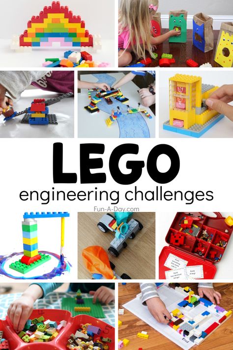 Lego Engineering Challenges to Inspire the Kids Lego Challenges For Kindergarten, Lego Enrichment Activities, Lego Kindergarten Activities, Steam Lego Activities, Steam Challenges Kindergarten, Lego Activity For Kids, Lego Stem Activities For Kindergarten, Stem Lego Challenges, Lego Math Kindergarten