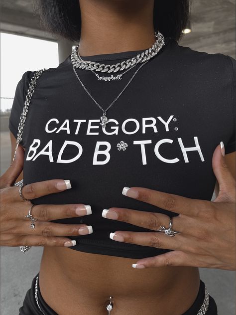 Custom black crop top with the words “Category: Bad Bitch” in white capital letters on the front  from Beyoncé’s song Alien Superstar. Worn to Beyoncé’s concert in Tampa, Florida Diy Concert Shirt, Beyoncé Merch, Beyonce Concert Tshirt, Beyonce Tshirt, Beyonce In Concert, Beyonce Shirt, Concert Shirts, Custom Tees, Diy Shirt