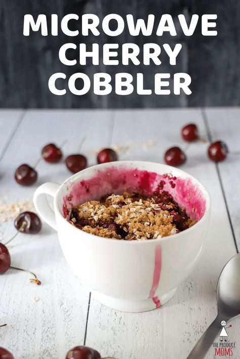 Microwave Cherry Cobbler | Looking for an easy recipe for a sweet treat at the end of the night? Check out this quick recipe for microwave cobbler - The Produce Moms Microwave Cobbler, Cherry Recipes Healthy, In A Mug Recipes, Microwave Cooking Recipes, After School Snack Ideas, Cherry Cobbler Recipe, Mug Recipe, Microwave Dessert, School Snack Ideas