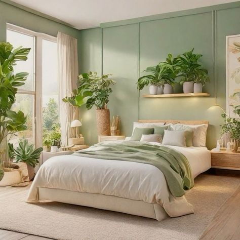 Bedroom Decor For Green Walls, Light Green Bedroom Ideas, Grandma Room, Light Green Rooms, Green Room Ideas Bedroom, Light Green Bedrooms, Mint Green Bedroom, Boho Decor Ideas, Green Bedroom Design