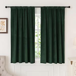 nanbowang Green Velvet Curtains 63 Inches Long Dark Green Light Blocking Rod Pocket Window Curtain Panels Set of 2 Heat Insulated Curtains Thermal Curtain Panels for Bedroom Dark Green Velvet Curtains, Green Velvet Curtains, Soft Curtains, Fabric Blocks, Dark Green Velvet, Pocket Window, Curtain Clips, Insulated Curtains, Long Lights