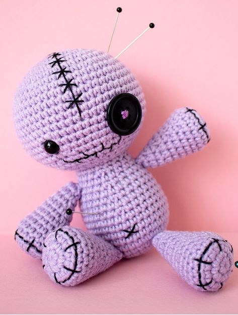 Amigurumi Vodoo Purple Rabbit Free Crochet Pattern - Amigurumi Toys Quotes, Amigurumi Tips, Purple Rabbit, Cow Crochet, Crochet Bat, Doll Patterns Free, Bunny Amigurumi, Halloween Crochet Patterns, Crochet Animals Free Patterns