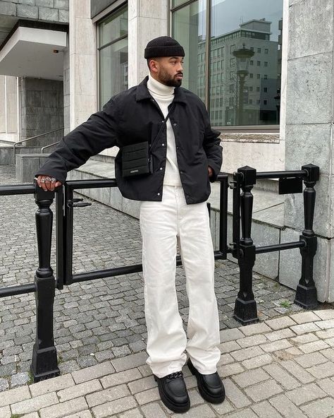 Chunky Boots Outfit Men, Chunky Loafers Outfit Men, Men Boots Outfit Street Styles, Loafers Streetwear, Turtleneck Outfit Men, Winter Outfits Men Streetwear, Black Loafers Outfit, Outfits Men Streetwear, Turtleneck Outfit