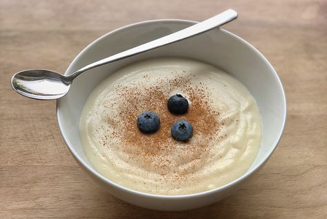 Protein Semolina Pudding (Cream of Wheat) | The Filling Food Spot Semolina Pudding, Pureed Food, Calorie Dense Foods, Cream Of Wheat, High Protein Low Calorie, Filling Food, Vegan Protein Powder, Food Spot, Vanilla Protein Powder