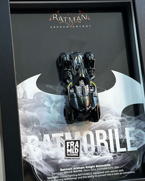 SALE: Framed wall art with Hotwheel’s Arkham Knight Batmobile for your office or home walls - DM to order! Car: Hotwheel Arkham Knight Batmobile Die Cast Metals 1:64 Scale Frame Size - black, 13x18 cm (5x7”) Price - ₹1099 (Limited Time Launch Offer) + Shipping. Stock: (LIMITED - Only 1 Qty) Inclusions: (Frame with poster + Diecast Car + Free adhesive hook) In Batman: Arkham Knight, the Batmobile is no longer just a means of transportation, it's a true weapon and extension of Batman's arsena... Arkham Knight Batmobile, Batman Wall Art, Diecast Cars Display, Batman Car, The Batmobile, Collectible Display, Batman Arkham Knight, Arkham Knight, Batman Arkham