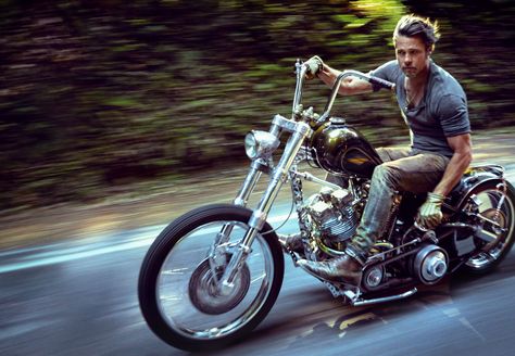 Brad Pitt Motorcycle, Motorcycle Fashion Men, Brad Pitt Fury, Brad Pitt Movies, Motorcycle Man, Mark Seliger, Details Magazine, Motorcycle Men, Custom Choppers