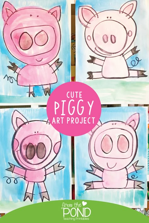 Kindergarten Guided Drawing, Trin For Trin Tegning, Grade 1 Art, First Grade Art, Cute Piggy, Kindergarten Art Projects, 2nd Grade Art, Guided Art, Directed Drawing