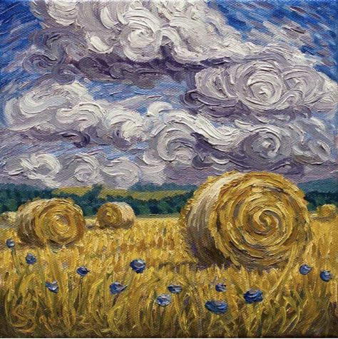 Art Like Van Gogh, Acrylic Painting Van Gogh Style, Van Gogh Landscape Paintings, Van Gogh Clouds, Van Gogh Inspired Paintings, Van Gogh Art Style, Van Gogh Style Painting, Famous Landscape Paintings, Bird Sketches