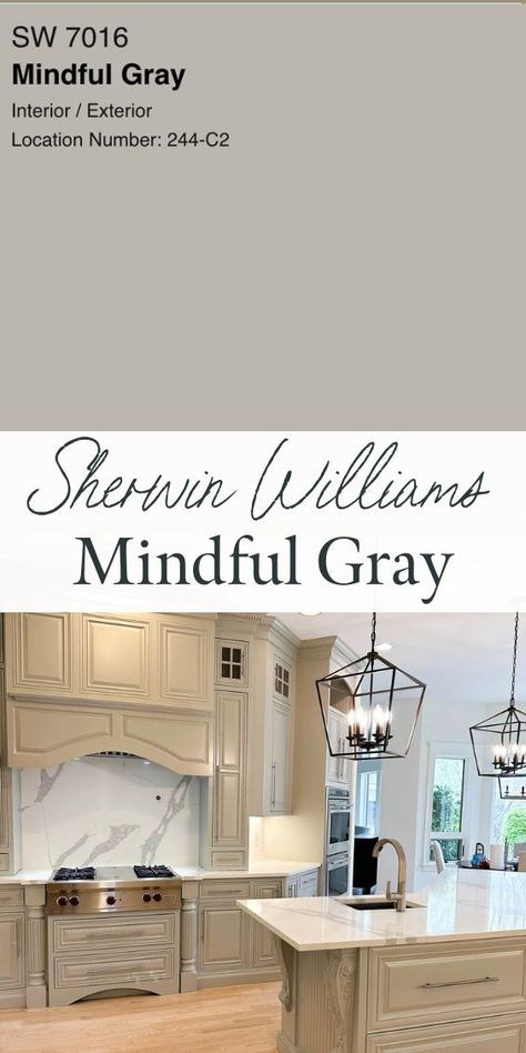 kitchen cabinet makeover with Sherwin Williams mindful gray paint. Sw Mindful Gray Cabinets, Mindful Gray Kitchen Cabinets, Sherwin Williams Mindful Gray, Neutral Gray Paint, Mindful Gray Sherwin Williams, Painted Kitchen Cabinets, Sherman Williams, Light Grey Paint Colors, Painting Trim White