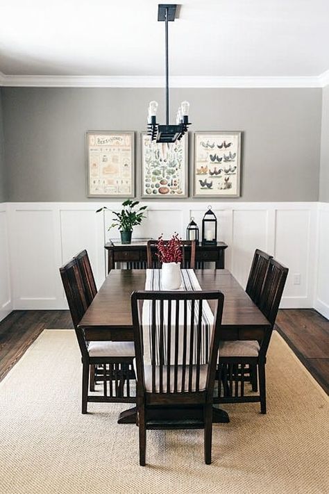 Craftsman Columns, Craftsman Dining Room, Dark Dining Room, Dining Room Wainscoting, Dining Room Updates, Dining Room Accents, Dining Room Remodel, Dining Room Makeover, Dining Room Colors