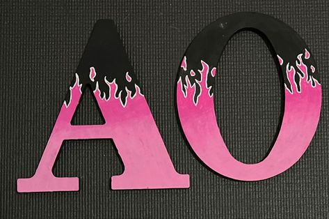 Cute Sorority Letters Painted, Painted Greek Letters Wooden, Sorority Letters Painted Wooden Big, Painted Letters Sorority, Pink Sorority Letters, Sorority Letter Ideas, Letter Painting Ideas Wooden Aesthetic, Ombre Wooden Letters, Sorority Letters Painted Wooden