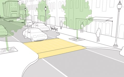 Speed Tables explained and illustrated in the NATCO Urban Street Design Guide. Click on image for details, and visit the Slow Ottawa 'Streets for Everyone' Pinterest board for more of these superb illustrations. Urban Street Design, Traffic Calming, City Transportation, Table Drawing, Urban Ideas, Streetscape Design, Walkable City, Urban Landscape Design, Road Design