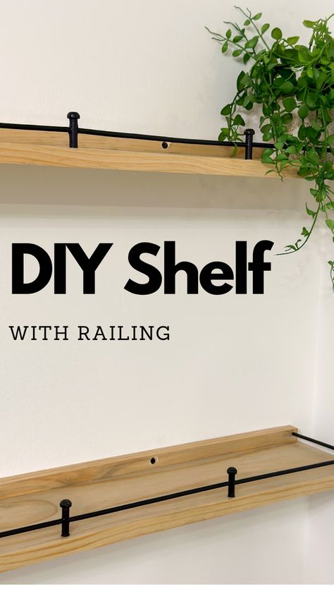 Shelf railing can be very expensive! Check out how to make it on a budget. Diy Shelf With Railing, Shelf Railing, Shelf With Railing, Rv Interior Remodel, Diy Shelf, Picture Rail, Interior Remodel, Rv Interior, Floating Shelves Diy