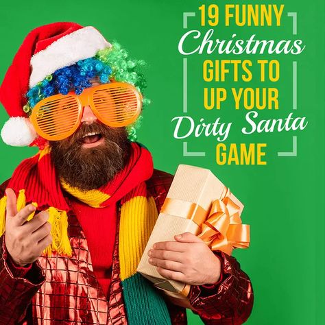 19 Funny Christmas Gifts to Up Your Dirty Santa Game Bad Santa Gift Ideas, Best Dirty Santa Gifts, Dirty Santa Gift Ideas Funny, Dirty Santa Game, Dirty Santa Gift Ideas, Secret Santa Rules, Dirty Santa Gift Exchange, Pollyanna Gift, Free Christmas Games