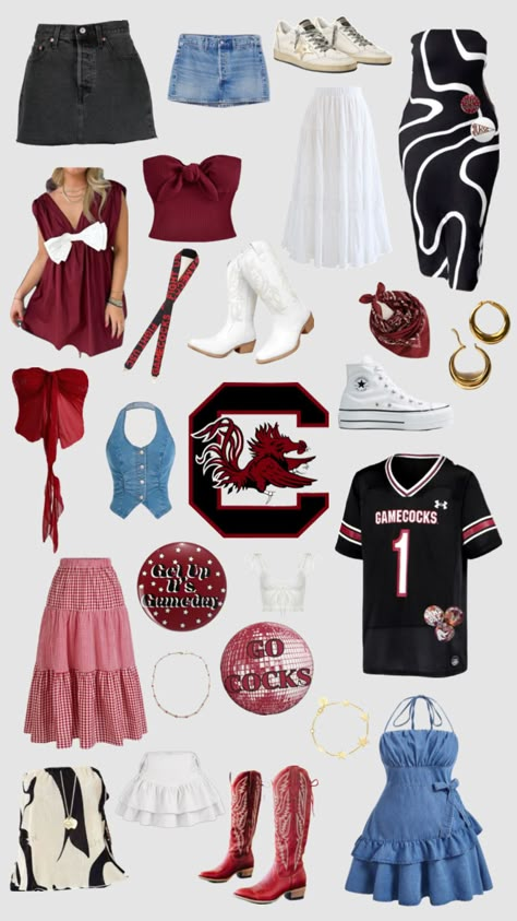 #uofsc #gameday #southcarolina #usc #gecocks #ootd #gamedayfit Aggie Gameday Outfit, Uga Gameday Outfit, College Football Game Outfit, College Gameday Outfits, Usc Gamecocks, College Wardrobe, College Football Games, Tailgate Outfit, Football Game Outfit