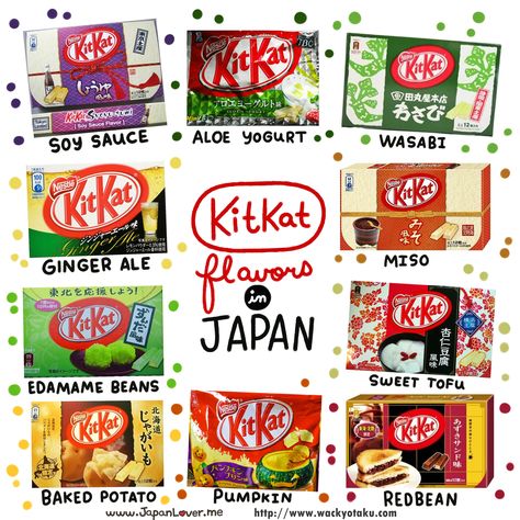 Our friends from WackyOtaku (www.wackyotaku.com) found some of the wackiest KitKat flavors in Japan~ So we compiled some of them in this picture! (≧▽≦)  Now, which one would you like to try?   Reference: http://www.wackyotaku.com/best-japanese-candy/wacky-japanese-world-of-kit-kat-flavors  www.japanlover.me Japan Kitkat, Kitkat Flavors, Kitkat Bars, Japanese Kitkat, Kit Kat Flavors, Japan Lover Me, Japanese Kit Kat, Japanese Candy Snacks, Japan Bucket List