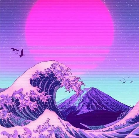 Wave Kanagawa, Synthwave Art, Dream Wave, Canvas Wall Art Living Room, Wave Poster, Vaporwave Art, Retro Artwork, New Retro Wave, Japanese Waves