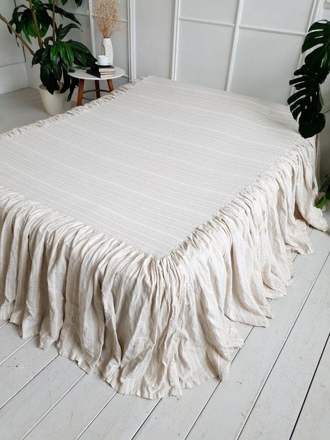 Organic Linen Bedskirt. Linen Coverlet. Linen Bed Cover. Linen Bed Valance in Striped Color. Tailored Linen Bedskirt. Linen Dust Ruffle. - Etsy Linen Coverlet, Linen Bed Skirt, Linen Valance, Linen Bedskirt, Bed Valance, Linen Bed Cover, Ruffle Linen, Linen Bed, Dust Ruffle