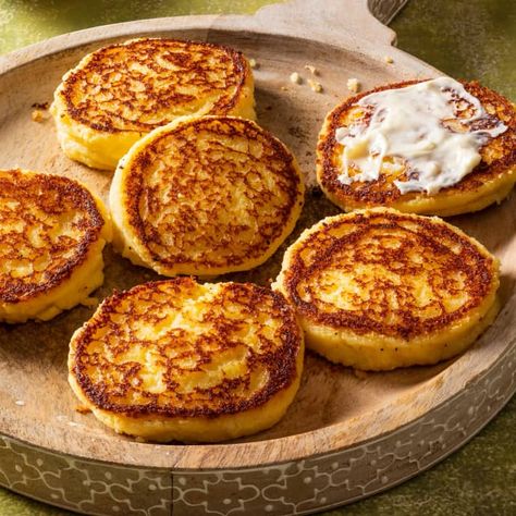 Fresh Corn Arepas | America's Test Kitchen Recipe Corn Arepas, Test Kitchen Recipes, Arepas Recipe, American Test Kitchen, Carnival Food, Cooking App, America's Test Kitchen Recipes, Corn Cakes, Eating Fast