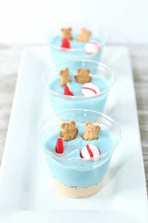 Beachy White Chocolate Pudding Cups Party Food For A Crowd, White Chocolate Pudding, Chocolate Pudding Cups, Dessert Cups Recipes, Dessert Treats, Summer Baking, Pudding Cups, Baking With Kids, Fun Treats