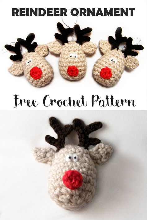 Rudolph Reindeer Christmas Ornament Crochet Pattern. #christmasdecorationcrochetpattern #christmasornamentscrochetpatterns #reindeerornamentcrochetpattern #reindeerdecorationcrochetpattern #rudolphreindeercrochetpattern #reindeerchristmasornamentfreecrochetpattern #christmasdecorationsfreecrochetpatterns Christmas Ornament Crochet, Ornament Crochet Pattern, Xmas Crochet, Ornament Crochet, Crochet Christmas Ornaments Free, Crochet Ornament Patterns, Rudolph Reindeer, Crochet Deer, Crochet Xmas