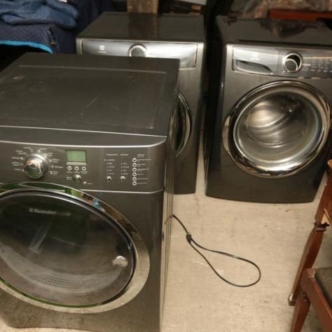 Electrolux washers & dryers incl gas dryer model EIMGD60LT3 27” x 30” x 38”, washer model EFME617STT0 27” x 30” x 38”, and electric dryer 27” x 30” x 38” model EFLS617STTO. Buyer must take all. Unknown if operational. Gas Dryer, Dryers, Laundry Machine, Washer, Washing Machine, Home Appliances, Electricity