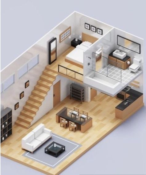 Loft House Design, Unique Floor Plans, Sims 4 House Plans, Tiny House Loft, House Floor Design, Small Apartment Design, Small House Design Plans, Loft House, House Interiors