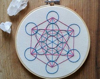 Hoop Art Wall, Hand Stitched Embroidery, Archangel Metatron, Metatron's Cube, Sacred Geometry Tattoo, Geometry Tattoo, Embroidery Hoop Wall Art, Chakra Art, Sacred Geometry Art